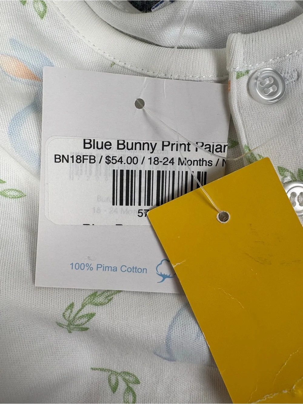 NWT Nellapima 100% Peruvian Pima Cotton 18-24 White Bunny Rabbit PJ Set